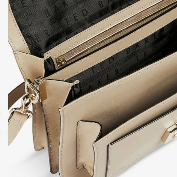 NWOT TED BAKER Kimmba gold clasp medium leather satchel bag beige tan ecru brown - Picture 2 of 4